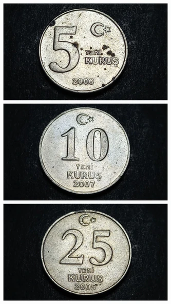 Escoines Koleksiyon 3996368f41ce50bcf9 2005 - 2006 - 2007 yeni kuruş çt+ eski madeni para - Resim 3