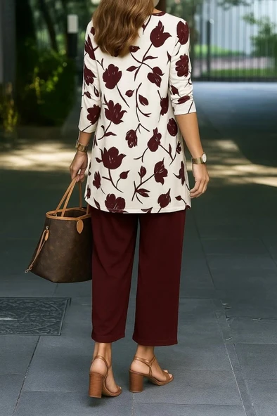 MDB Kadın Uzun Kollu önü Açık Modal Ceket Kolsuz Viskon Iki Iplik Bluz Ve Pantolon üçlü Takım - Resim 2