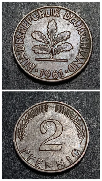 Escoines Koleksiyon 3996368f41c5c7cfe4 1961 almanya 2 pfennig çil eski madeni para ürün görseli 1