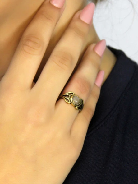 Doğal Taş Sitrin Doğal Taşlı Antik Model Kadın Ayarlanabillir Yüzük euy79s - Resim 2