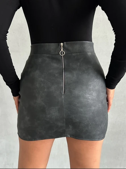 Eskitme deri mini etek - Resim 2