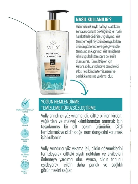 Vully 24K Altın Parçacıklı Arındırıcı Nemlendirici Gözenek Sıkılaşyüz Temizleme Jeli 200 ml - 2