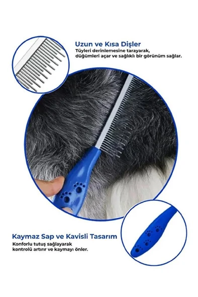 Kedi Köpek Tüy Açma Tarağı Kıtık Topak Açıcı Tarak Tüy Bakım Bit Pire Fırçası Demir Dişli Fırça - Resim 6