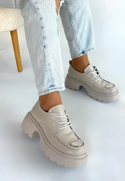 Kiya Bej Rugan Dolgu Topuk Oxford Ayakkabı - Resim 2