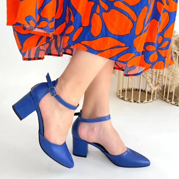 Mulen Mavi Cilt Topuklu Ayakkabı - Resim 4