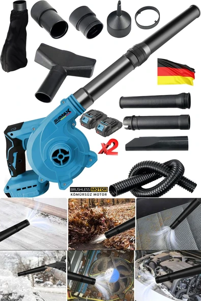Stilmax x2 Çift Akülü Devir Ayarlı Şarjlı Hava Üfleme Çekme Toz Toplama Süpürge Makinesi + Başlık ürün görseli