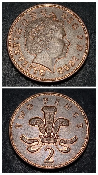 Escoines Koleksiyon 3996368f418bfac6f6 1999 two pence ççt+ eski yabancı madeni para - Resim 3