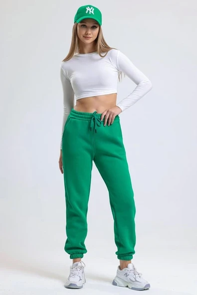 3 iplik şardonlu paça lastikli eşofman yeşil is001 - Resim 2