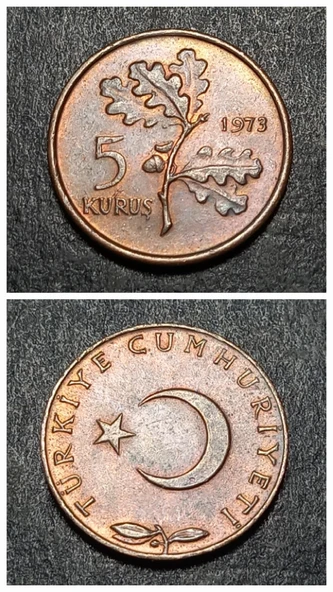 Escoines Koleksiyon 3996368f41e078eda1 1973 ççt+ 5 Kuruş eski madeni para ürün görseli 1