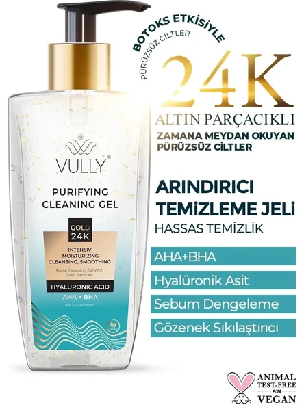 Vully 24K Altın Parçacıklı Arındırıcı Nemlendirici Gözenek Sıkılaşyüz Temizleme Jeli 200 ml