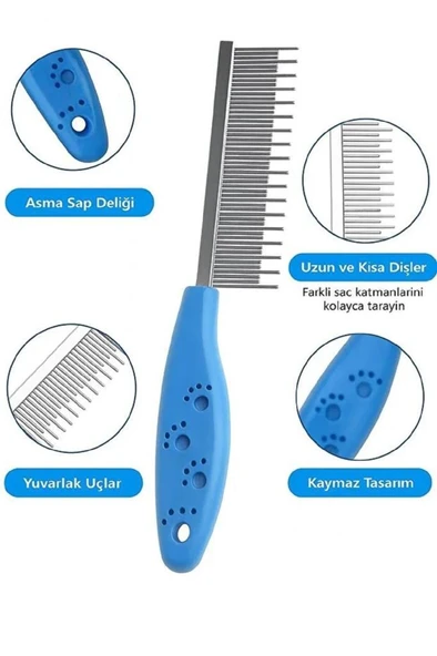 Kedi Köpek Tüy Açma Tarağı Kıtık Topak Açıcı Tarak Tüy Bakım Bit Pire Fırçası Demir Dişli Fırça - Resim 3