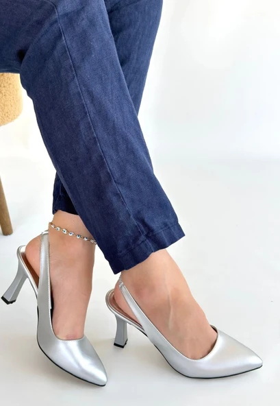 Feey Gümüş Cilt Topuklu Ayakkabı - Resim 3
