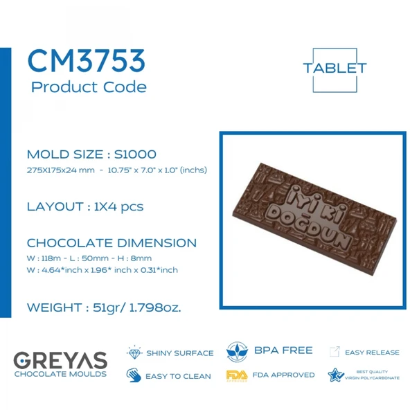 Polikarbon Tablet Çikolata Kalıbı 51 Gr. | Cm-3753 - Resim 2