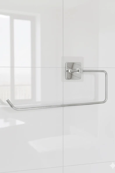 Krom Kare Topuzlu Solo Havluluk (Yapıştır/Vidala) Montajlı Metal Havlu Askısı, Şık & Dayanıklı - Resim 5