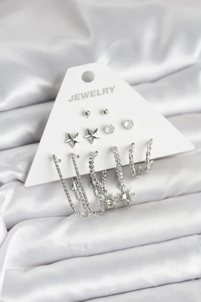 Pirinç Gümüş Renk Küpe Seti 6'lı - TJ-BKP11334 ürün görseli