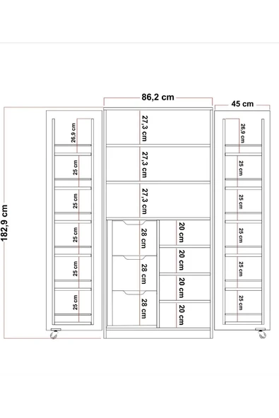 ZEYTUNHOME 165 Derece Açılabilir 2 Kapaklı, 3 Çekmeceli, Kavanoz Raflı Kiler ve Erzak Mutfak Dolabı - 8
