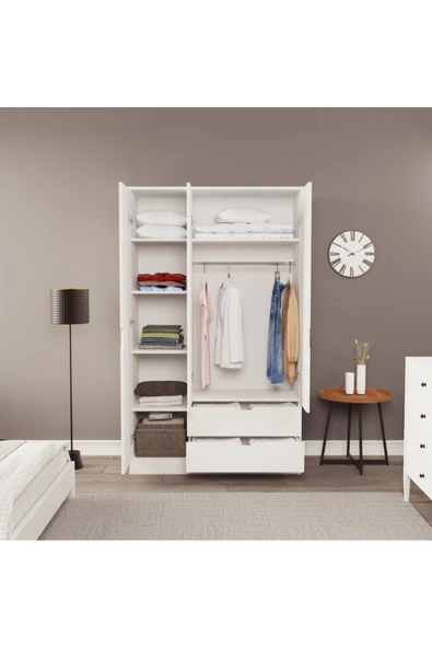 ZEYTUNHOME Moderno Trio 3 Kapaklı 2 Çekmeceli Gardırop – Şık ve Fonksiyonel Depolama Alanı - 3