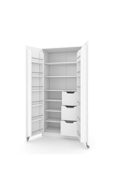 ZEYTUNHOME 90 Derece Açılabilir 2 Kapaklı, Çekmeceli, Kavanoz Raflı Kiler ve Erzak Mutfak Dolabı - 6