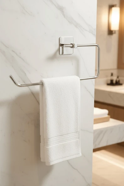 Krom Kare Topuzlu Solo Havluluk (Yapıştır/Vidala) Montajlı Metal Havlu Askısı, Şık & Dayanıklı ürün görseli