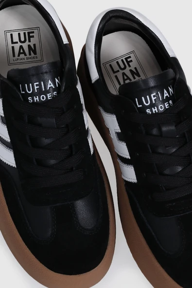 Lufian Siyah Hakiki Deri Bağcıklı Unisex Sneaker - Resim 2