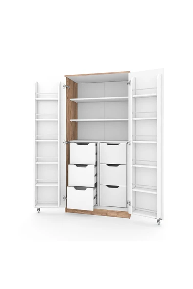 ZEYTUNHOME 165 Derece Açılabilir 2 Kapaklı, 6 Çekmeceli, Kavanoz Raflı Kiler ve Erzak Mutfak Dolabı - 5