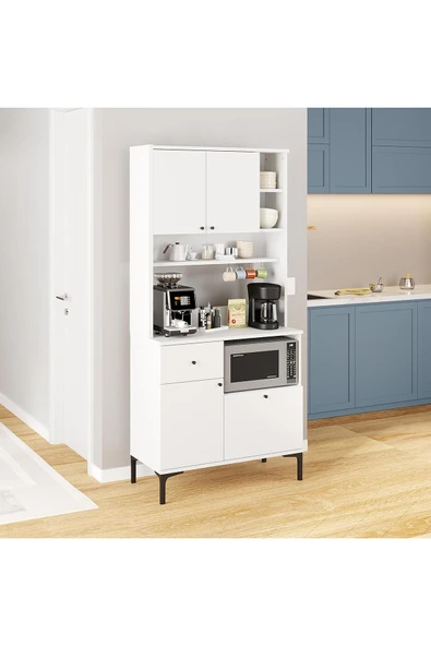 ZEYTUN Kahvenza Kahve Köşesi Ünitesi – Beyaz Renk, Şık ve Raflı Tasarım, Çok Amaçlı Kullanım - 2