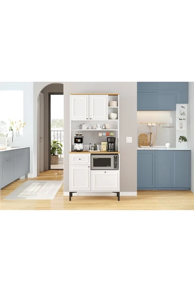 ZEYTUNHOME Kahvenza Kahve Barı – Atlantik-Beyaz Renk, Raflı Kahve Köşesi, Dekoratif ve Fonksiyonel Dolap - 5