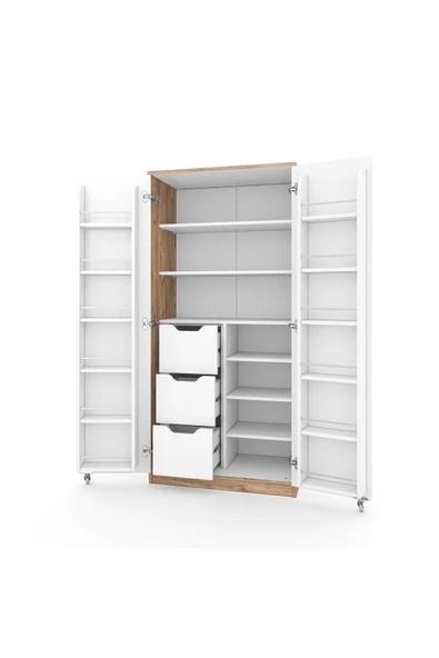 ZEYTUNHOME 165 Derece Açılabilir 2 Kapaklı, 3 Çekmeceli, Kavanoz Raflı Kiler ve Erzak Mutfak Dolabı - 6