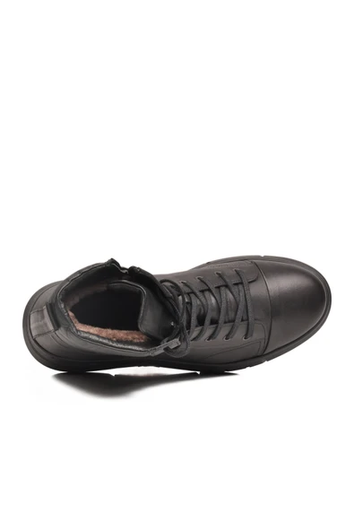 Aspor Siyah Hakiki Deri Kürklü Erkek Düz Bot - Resim 4