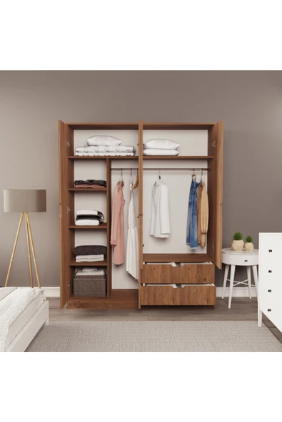 ZEYTUNHOME Moderno XL 4 Kapaklı 2 Çekmeceli Gardırop – Geniş Aileler İçin Şık Çözüm - 3