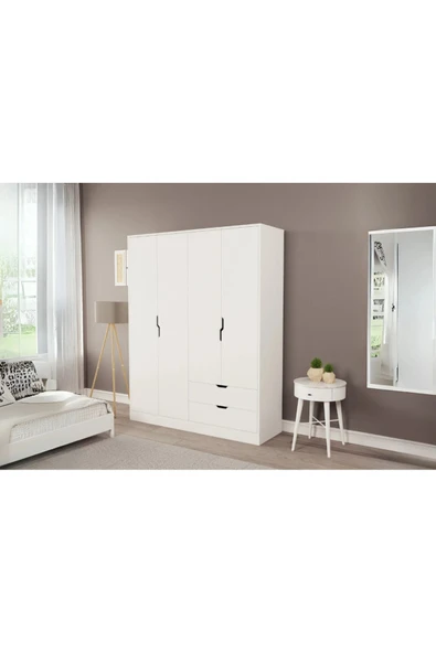 ZEYTUNHOME Moderno XL 4 Kapaklı 2 Çekmeceli Gardırop – Geniş Aileler İçin Şık Çözüm - 2