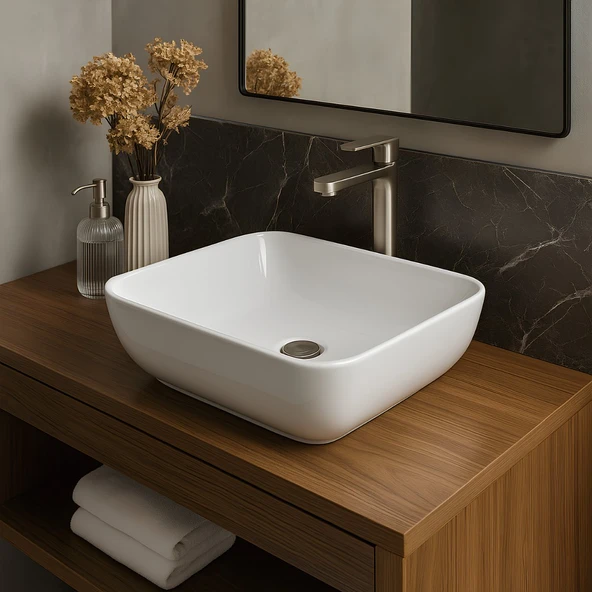 Turavit Porto Çanak Beyaz Kare Deliksiz Lavabo 40 cm PRT0708 - 6