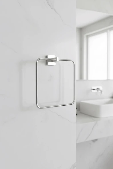 Krom Kare Topuzlu Kare Havluluk – (Yapıştır/Vidala) Montajlı, Parlak Kaplama Dayanıklı Metal Askı - Resim 2