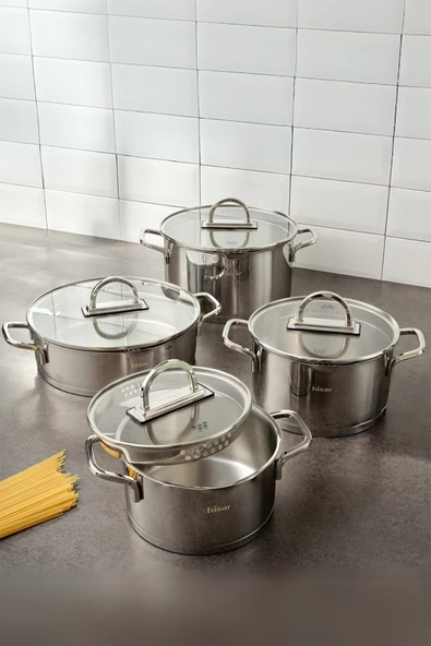 Hisar Luna İndüksiyon Tabanlı 8 Parça Süzgeçli Çelik Tencere Seti - 2