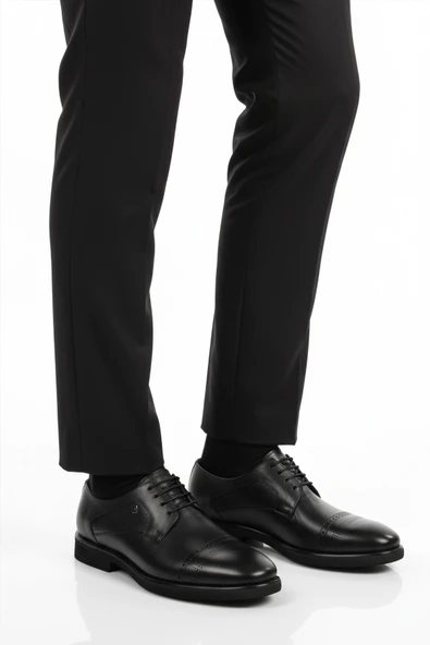 Fosco Siyah Hakiki Deri Bağcıklı Erkek Klasik Ayakkabı