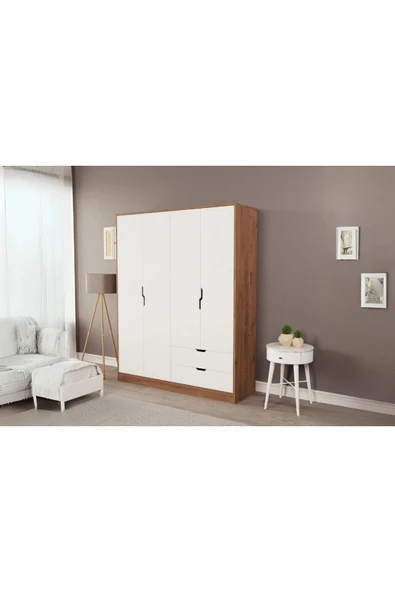 ZEYTUNHOME Moderno XL 4 Kapaklı 2 Çekmeceli Gardırop – Geniş Aileler İçin Şık Çözüm - 2