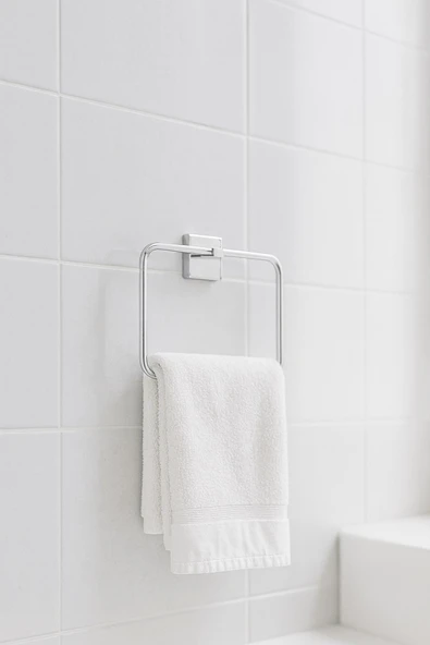 Krom Kare Topuzlu Kare Havluluk – (Yapıştır/Vidala) Montajlı, Parlak Kaplama Dayanıklı Metal Askı - Resim 4