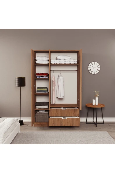 ZEYTUNHOME Moderno Trio 3 Kapaklı 2 Çekmeceli Gardırop – Şık ve Fonksiyonel Depolama Alanı - 3