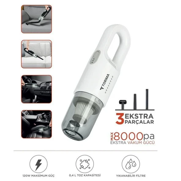 Şarjlı Araç EL Süpürgesi El Beyaz A031B ürün görseli