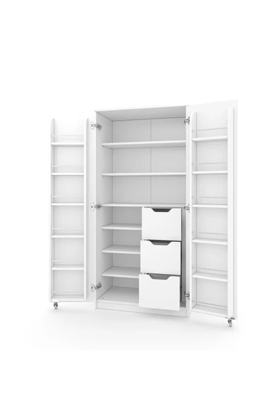 ZEYTUNHOME 165 Derece Açılabilir 2 Kapaklı, 3 Çekmeceli, Kavanoz Raflı Kiler ve Erzak Mutfak Dolabı - 6