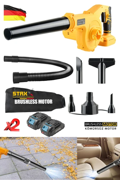 Staxx Devir Ayarlı x2 Akülü Yaprak Kar Toz Üfleme Temizleme Araç İçi Temizleme Makinesi 40V 10AH - Resim 2
