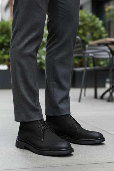 Aspor Siyah Bağcıklı Hakiki Deri Erkek Klasik Bot - Resim 3