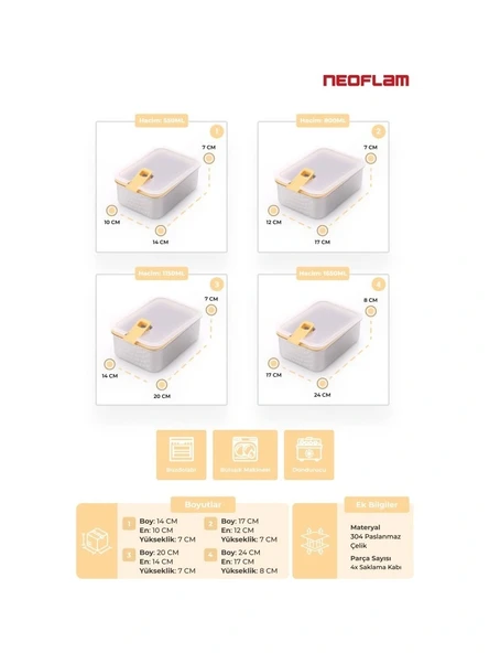 Perfect Seal Paslanmaz Çelik Saklama Kabı 4 Lü Set - Resim 4