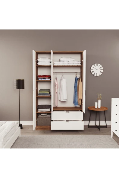 ZEYTUNHOME Moderno Trio 3 Kapaklı 2 Çekmeceli Gardırop – Şık ve Fonksiyonel Depolama Alanı - 3