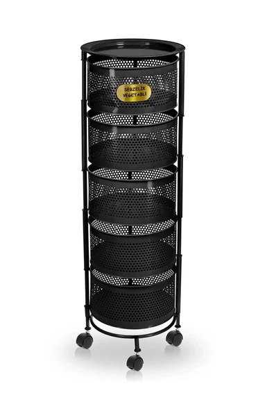 ERGENÇLERZÜCCACİYE Siyah Metal 5 Katlı Yana Açılır Tekerlekli Patates Soğan Sarımsak Sebzelik Meyvelik Sepeti ürün görseli 1