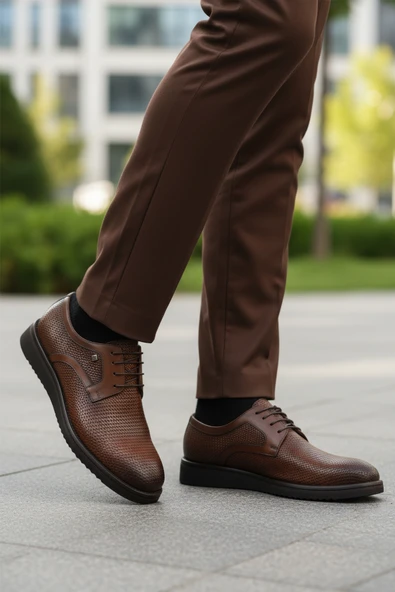 Fosco Taba Hakiki Deri Bağcıklı Erkek Klasik Ayakkabı - Resim 3