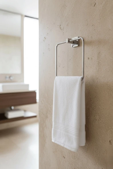 Krom Kare Topuzlu Kare Havluluk – (Yapıştır/Vidala) Montajlı, Parlak Kaplama Dayanıklı Metal Askı ürün görseli