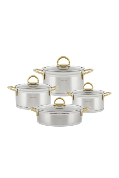 Hisar Orion İndüksiyon Tabanlı 8 Parça Çelik Tencere Seti Titanyum Gold - 4