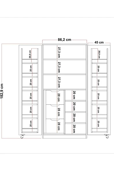 ZEYTUNHOME 90 Derece Açılabilir 2 Kapaklı, Çekmeceli, Kavanoz Raflı Kiler ve Erzak Mutfak Dolabı - 8