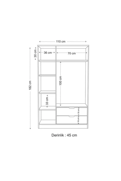 ZEYTUNHOME Moderno Trio 3 Kapaklı 2 Çekmeceli Gardırop – Şık ve Fonksiyonel Depolama Alanı - 4